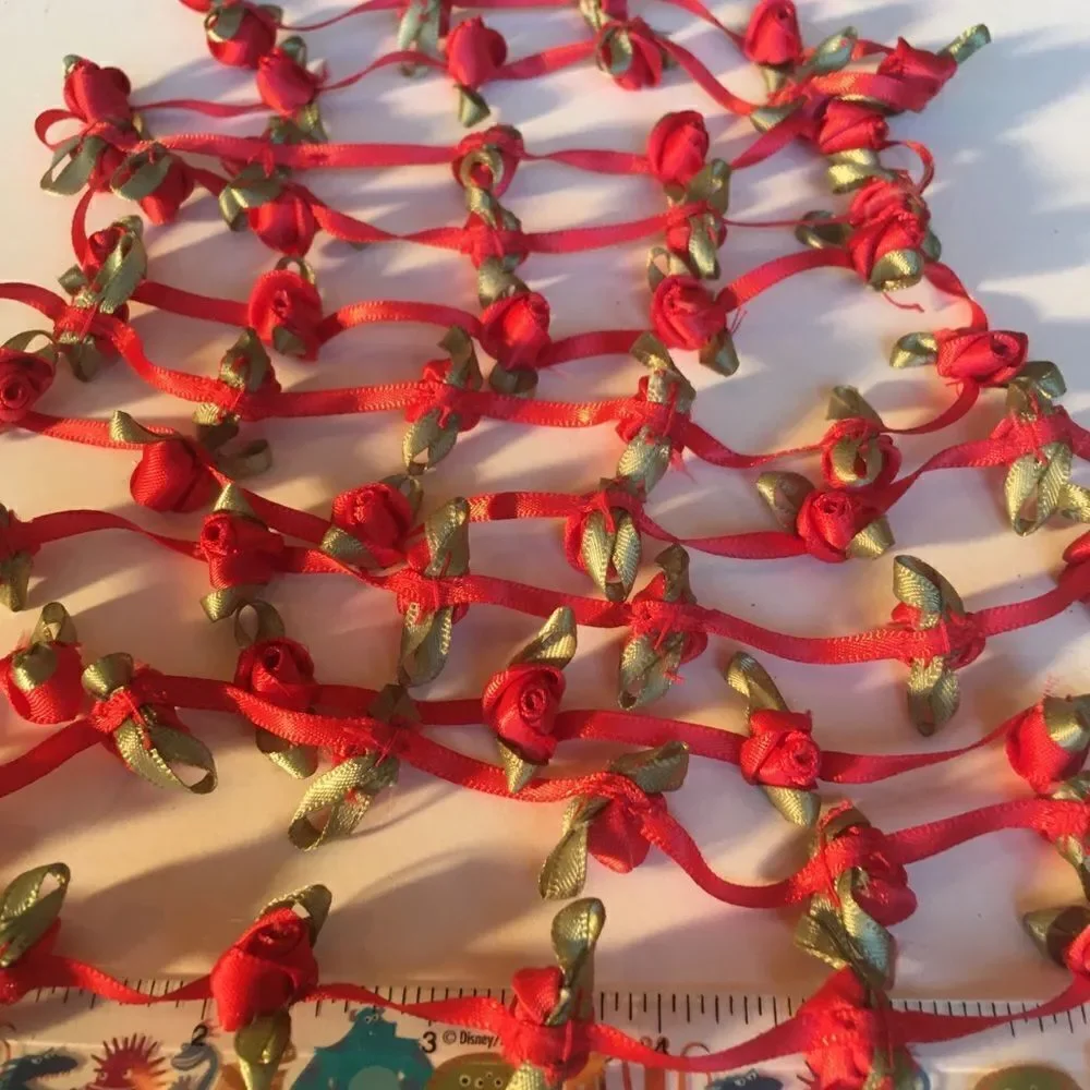 RED SATIN Ribbon with Roses